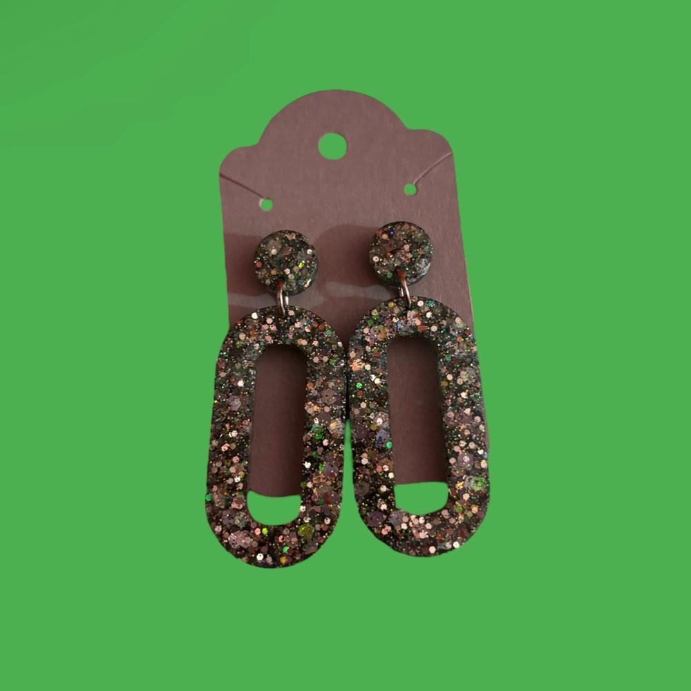 Green and silver sparkly earrings